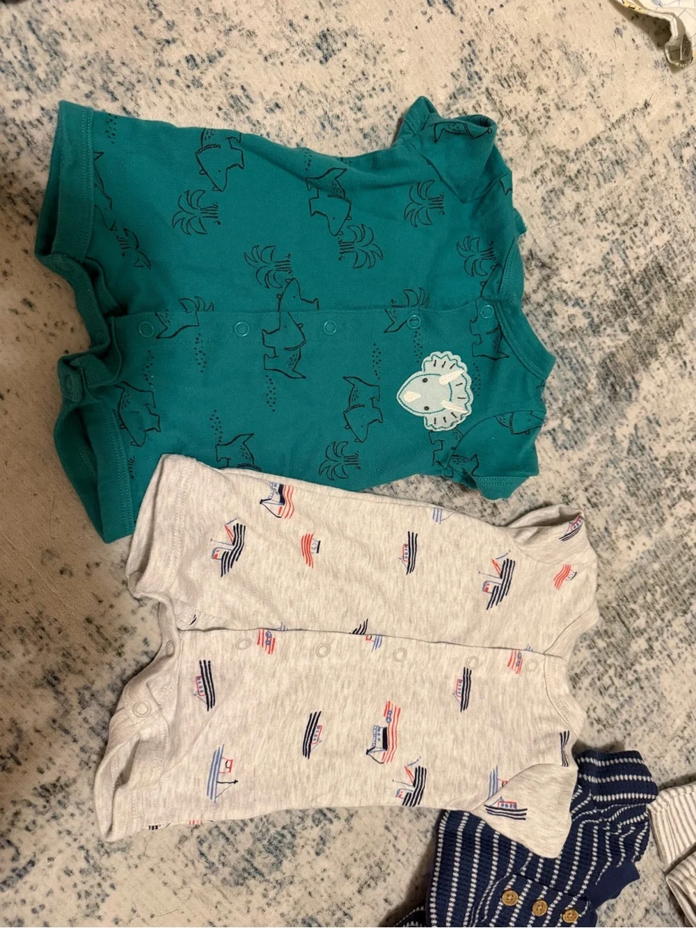 Carter's Teal, Light Gray, and Navy Baby shortsuit Set